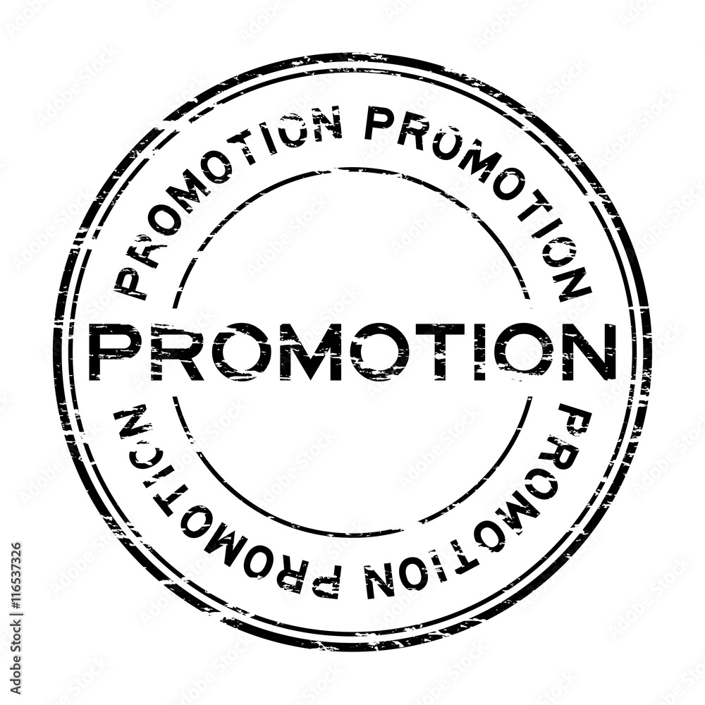 Grunge black round promotion rubber stamp on white background