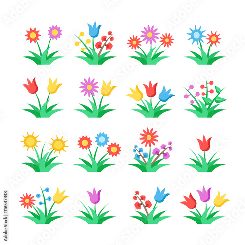 Flowers icons set. Colorful flat design concepts. Vector illustration