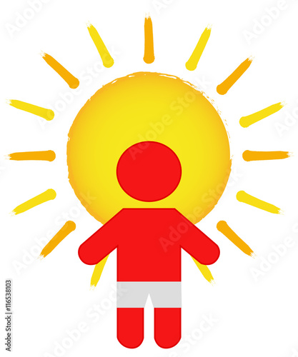 Männchen mit Sonnenbrand und Sonne im Rücken