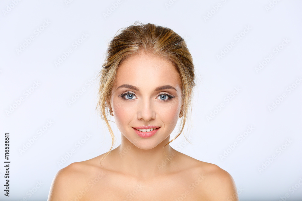 Portrait of beautiful woman on white background Portrait of beautiful woman on white background