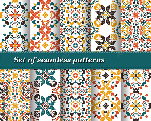 Mexican stylized talavera tiles seamless pattern. Background for design and fashion. Arabic, Indian patterns