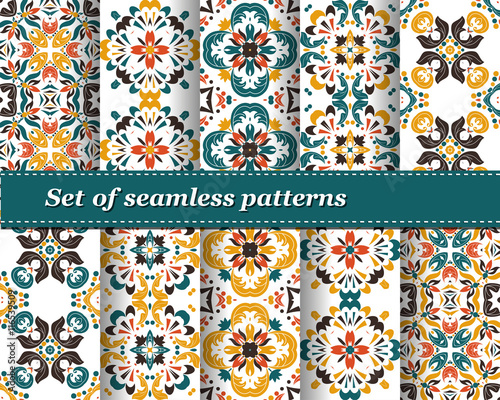 Mexican stylized talavera tiles seamless pattern. Background for design and fashion. Arabic, Indian patterns