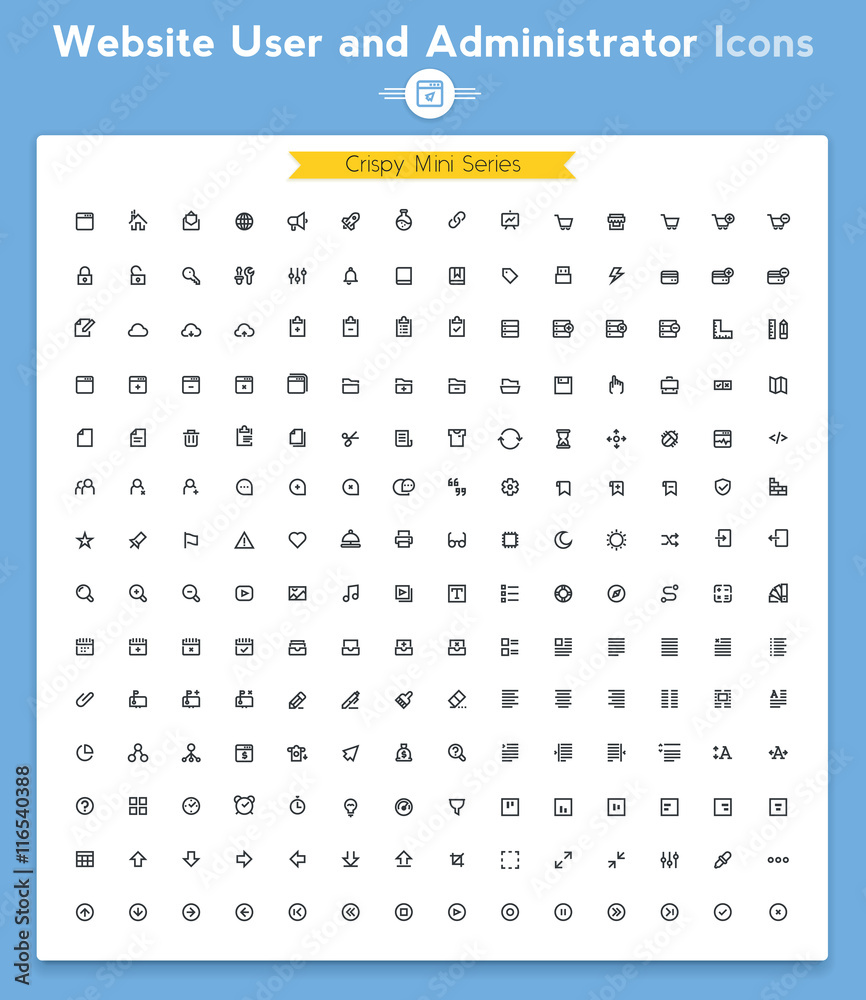 Vector line universal webpage tiny icon set