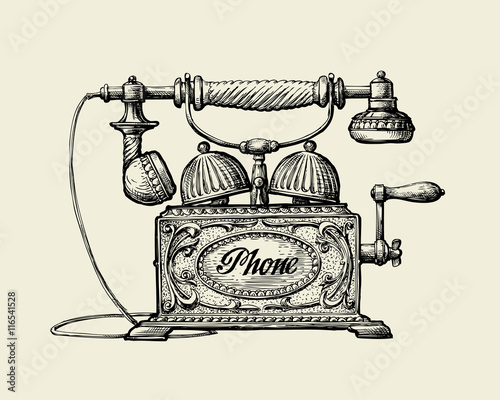 Vintage telephone. Hand-drawn sketch retro phone. Vector illustration