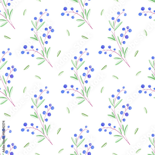 Floral seamless pattern with berry.Pencil hand drawn illustration.White background.