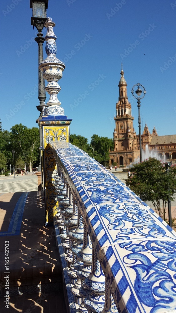 View through the bridge at Plaza de Espana in Seville, Spain 