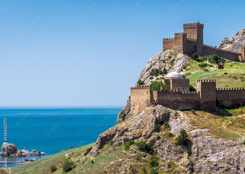 Ancient Genoese fortress in the city of Sudak, Crimea, Russia