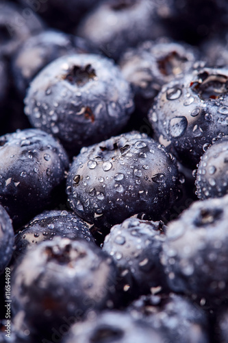 Blueberries with drops of water close up