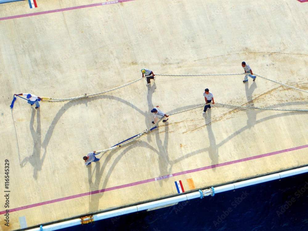 Naklejka premium Workers on Piers