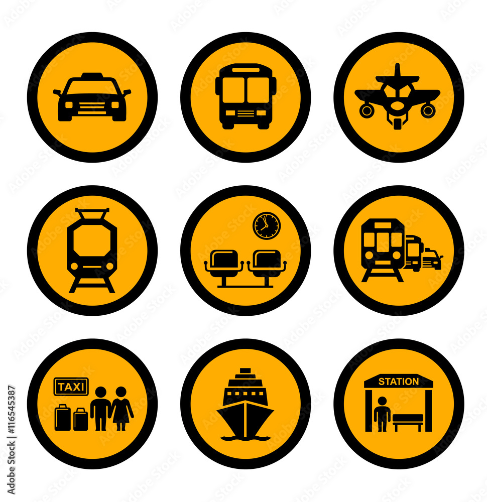 social transport yellow icons