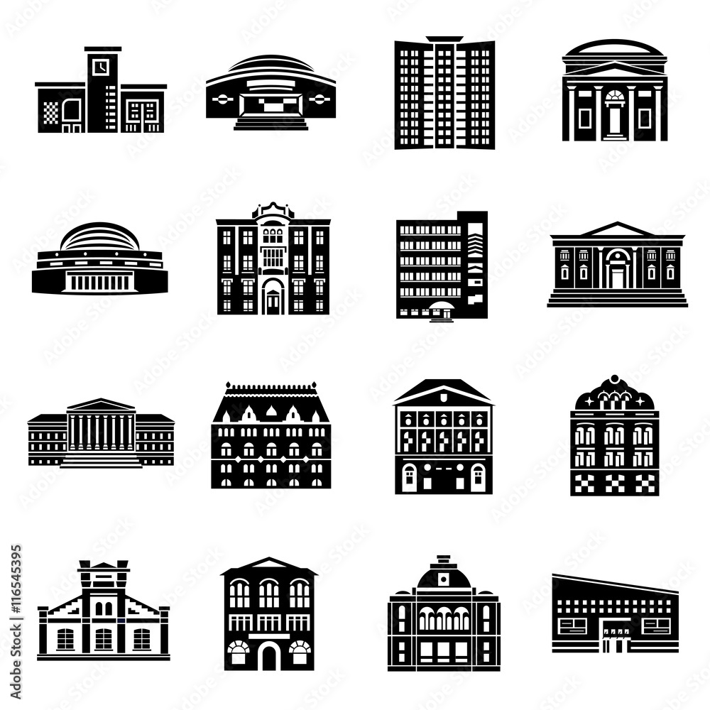 Public buildings icons set in simple style. Urban building set collection vector illustration
