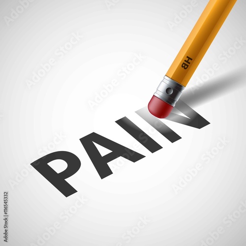 Pencil erases the word pain. Stock vector.