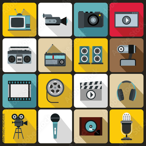 Audio and video set in flat style. Multimedia set collection vector illustration