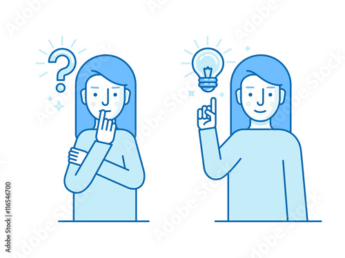 Vector illustration in flat linear style and blue colors - probl