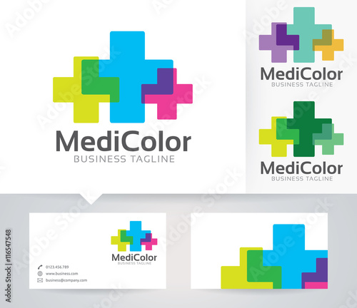 Medical Color vector logo with alternative colors and business card template
