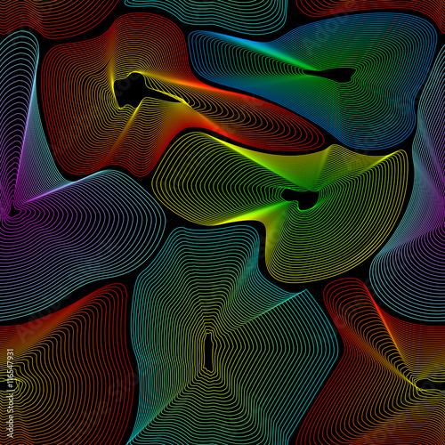 Vector seamless pattern on dark background. Abstract texture of wavy lines.