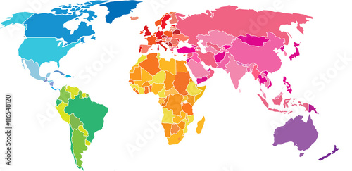 Fototapeta Naklejka Na Ścianę i Meble -  Political World Map. Detailed World map of rainbow colors.