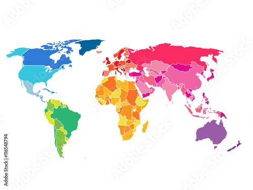 Fototapeta Political World Map. Detailed World map of rainbow colors.