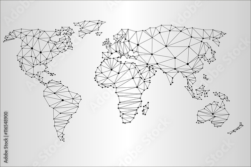 World map in the triangulation, social map, business map