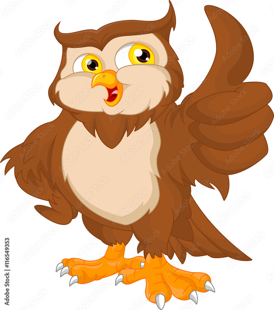 Naklejka premium Cartoon owl bird thumb up
