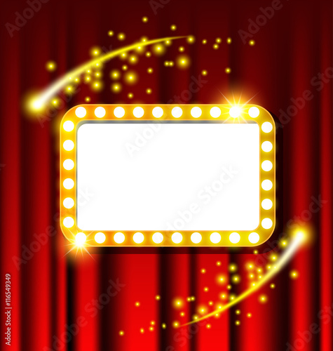 Retro light sign and red curtain