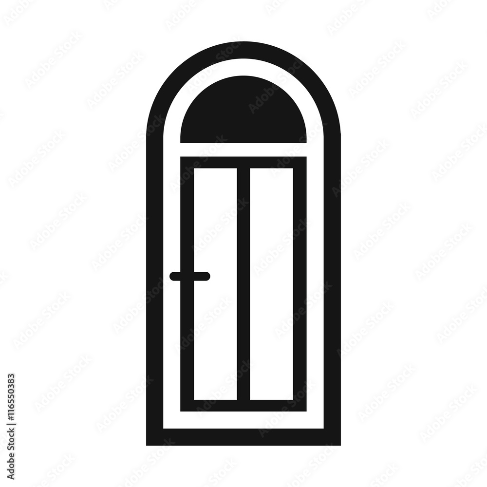 Arched wooden door with glass icon in simple style isolated vector illustration Arched wooden door with glass icon in simple style isolated vector illustration