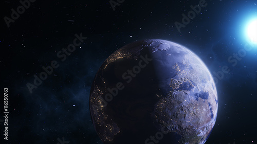 Realistic Scenes, The Planet Earth With the Sun and Stars in the Background in 4k
