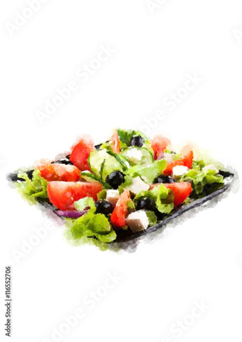 Greek Salad isolated, Greek Salad on white background. Greek Salad ingredient, original Greek Salad recipe. Greek Salad icon. Greek Salad with fresh vegetables. Greek Salad in bowl