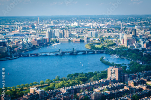 View of the Charles River and Longfellow Bridge, in Boston, Mass © jonbilous