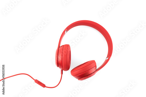 Red headphone on white baclground photo