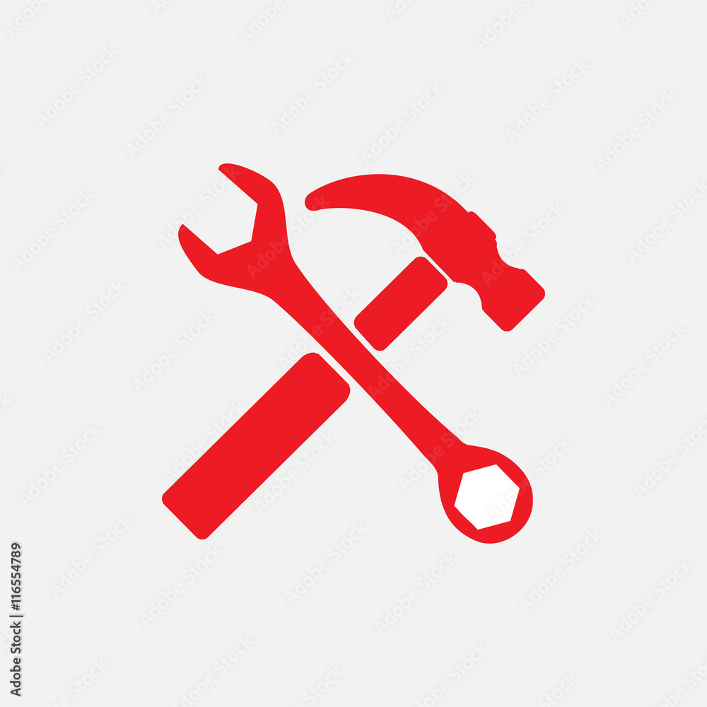 Service symbol. Hammer with wrench sign icon, vector illustration. Flat design style Service symbol. Hammer with wrench sign icon, vector illustration. Flat design style