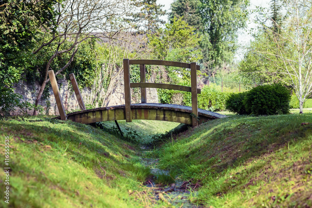 Wooden bridge over a stream in the park Wooden bridge over a stream in the park