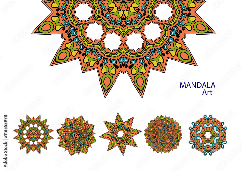 Naklejka premium Set of colorful mandalas. Decorative round ornaments.