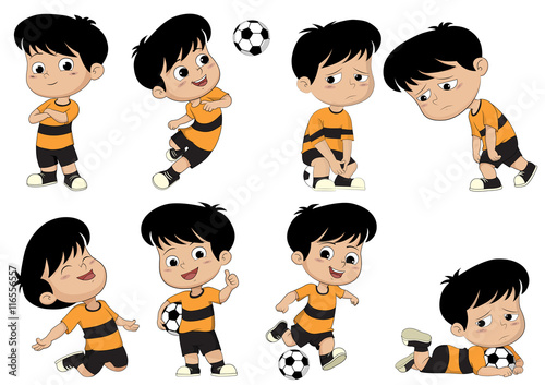 Cartoon soccer kid with different pose.