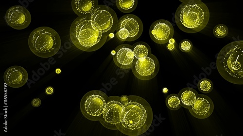 Yellow Glossy Balls in a Glass Bubble And Framed