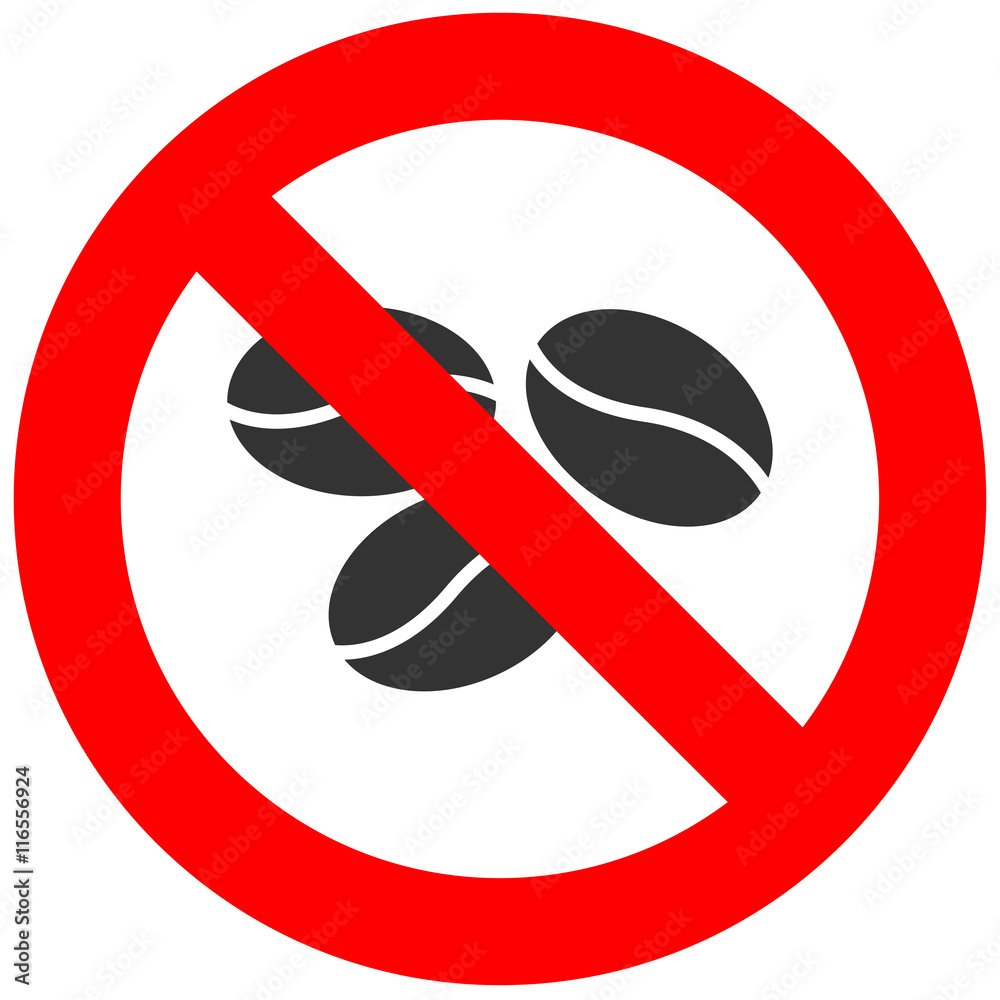 Forbidden sign with coffee beans icon isolated on white background