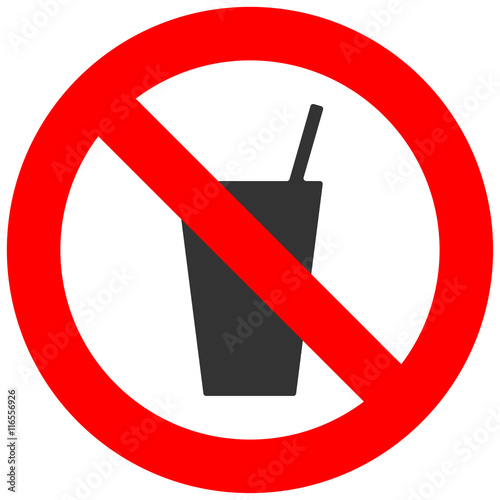 Forbidden sign with beverage icon isolated on white background. Drink is prohibited vector illustration. Beverage is not allowed image. Fresh beverages are banned.