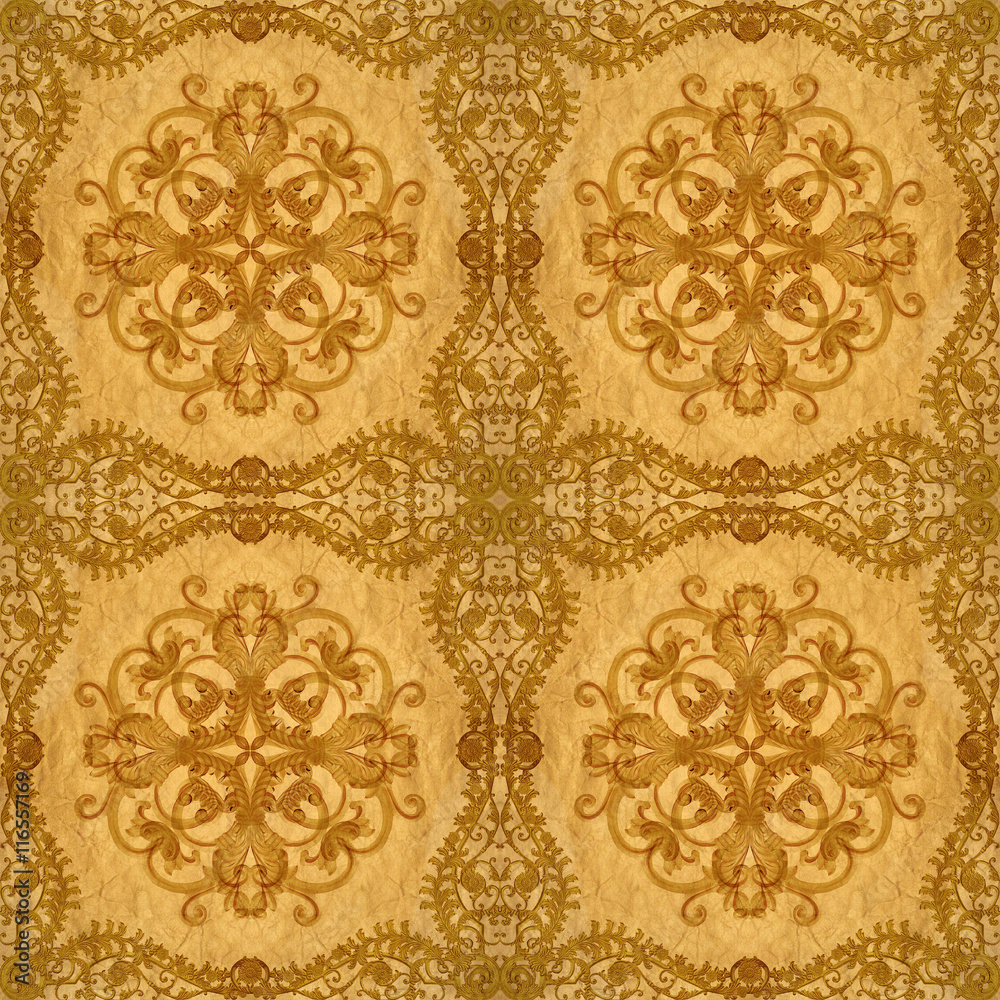 Gold ornament  flower vintage pattern in old paper background
