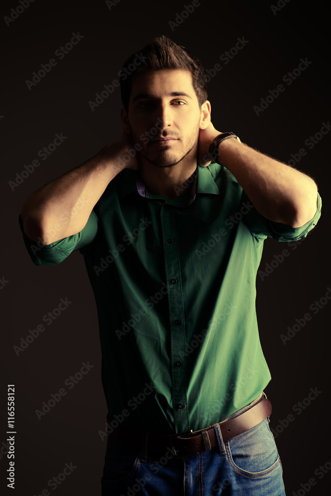 man in green shirt