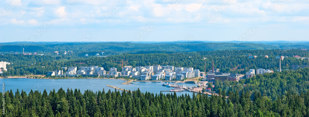 View of Lahti with Vesijarvi Lake (Water Lake) from the highest springboard Suurmaki. Finland