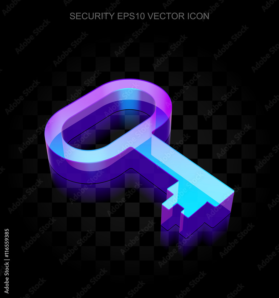 Protection icon: 3d neon glowing Key made of glass, EPS 10 vector. Protection icon: 3d neon glowing Key made of glass, EPS 10 vector.