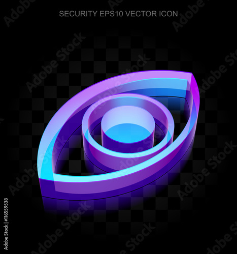 Privacy icon: 3d neon glowing Eye made of glass, EPS 10 vector.