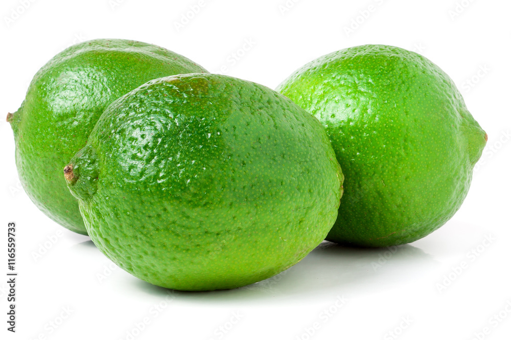 three lime isolated on white background close up three lime isolated on white background close up