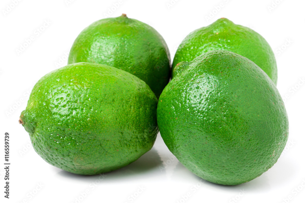 four lime isolated on white background close up four lime isolated on white background close up