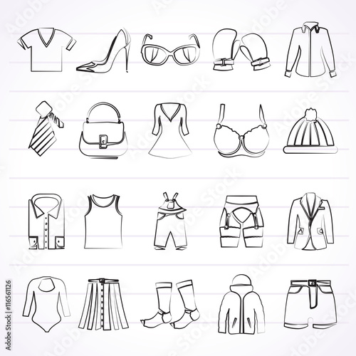 Fashion and clothing and accessories icons - vector icon set