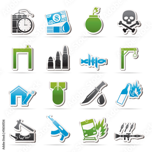 terrorism and gangster equipment icons - vector icon set