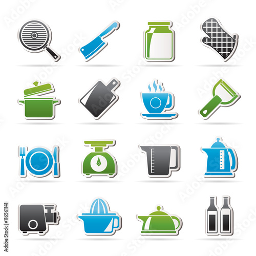 home kitchen equipment icons - vector icon set