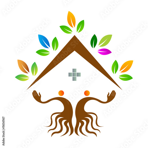 A vector drawing represents home care people tree design used for hospital and clinic.