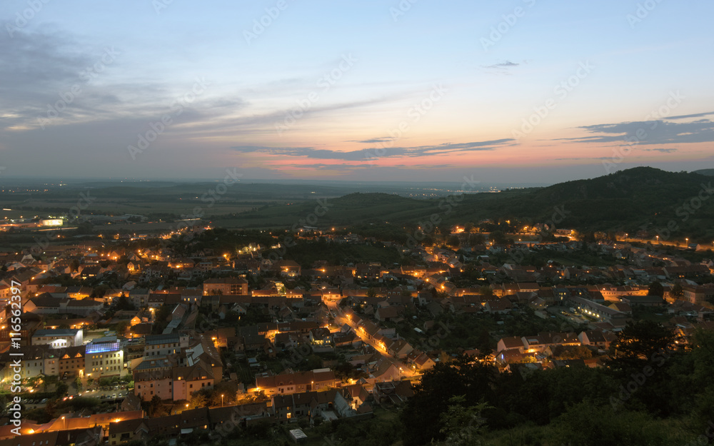 Sunset over Mikulov town in summer