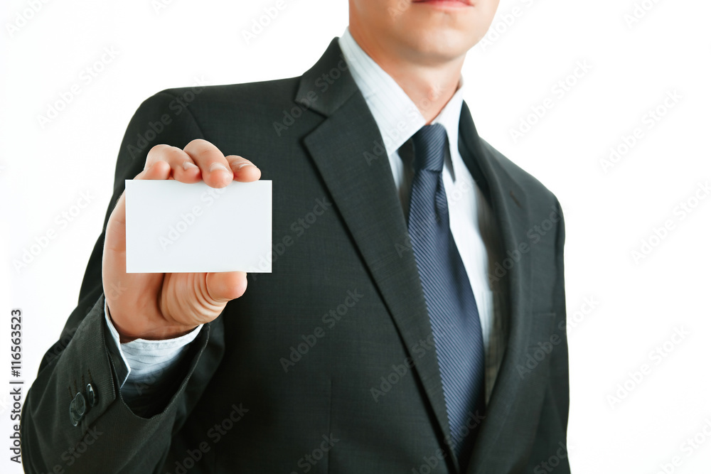 Businessman showing blank business card Businessman showing blank business card